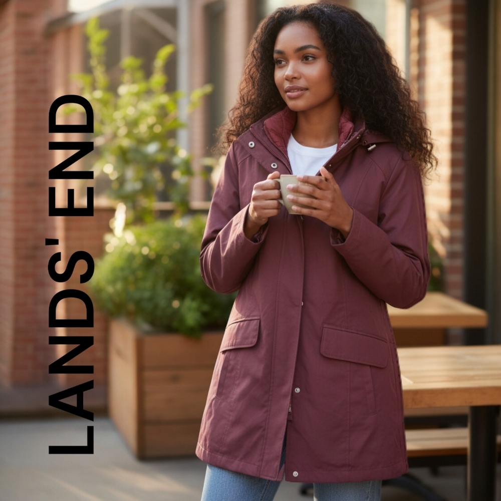 Lands' End | 3 In 1 Jacket System With Hood & Removable Vest | Red/Wine | Small